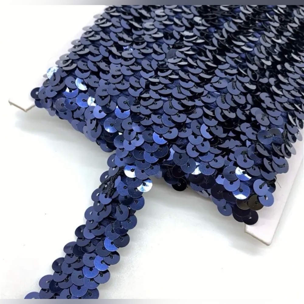 1 Yard Navy Blue Stretch Sequin Appliquรฉ Trim for Crafts and Clothes, New